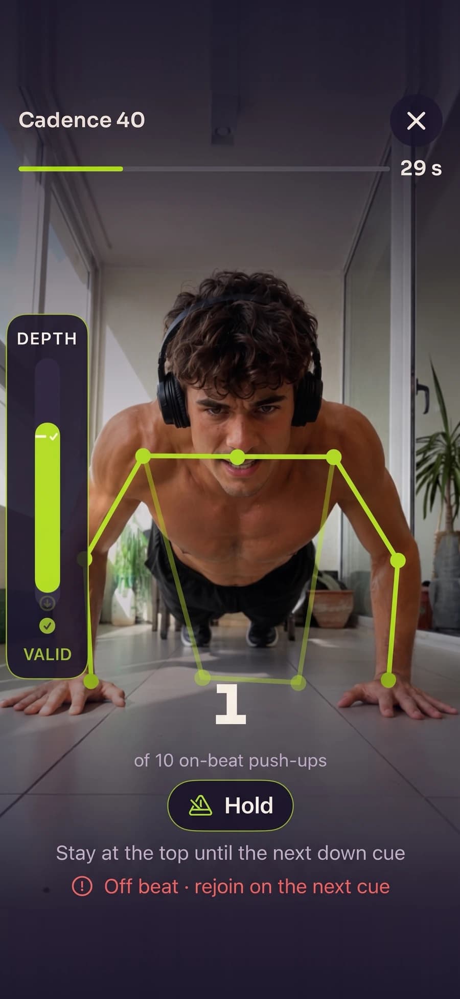 Cadence in the app: the next cue and the four-second rhythm on screen